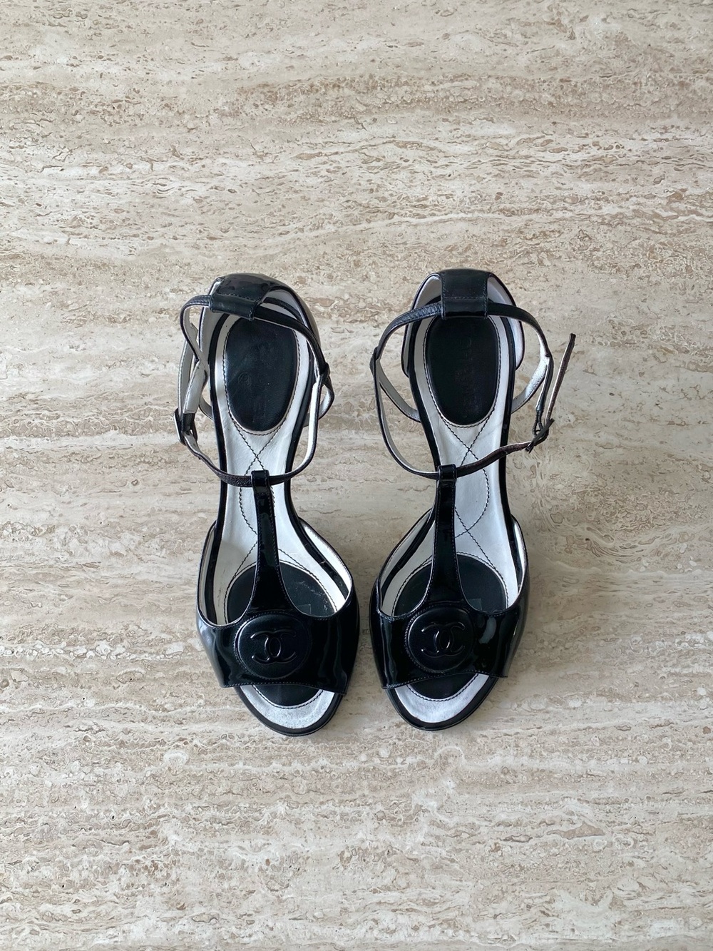 Vintage Chanel CC T-strap Sandal Heels
